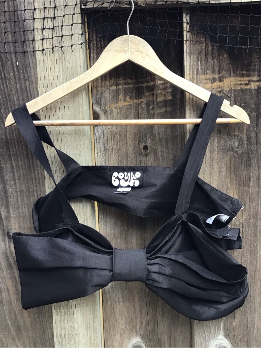 Boyko Bow Strap Crop Top Black Made In Usa Size Large Statement Top Designer